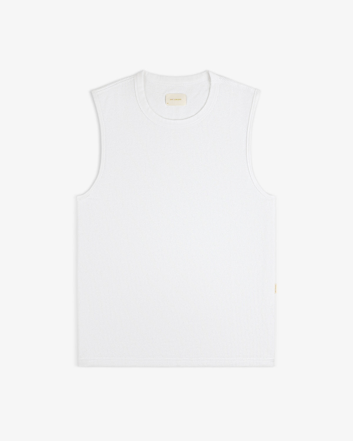 Mesh Muscle Tank shown sleeveless and white, laid flat on a matching white background.
