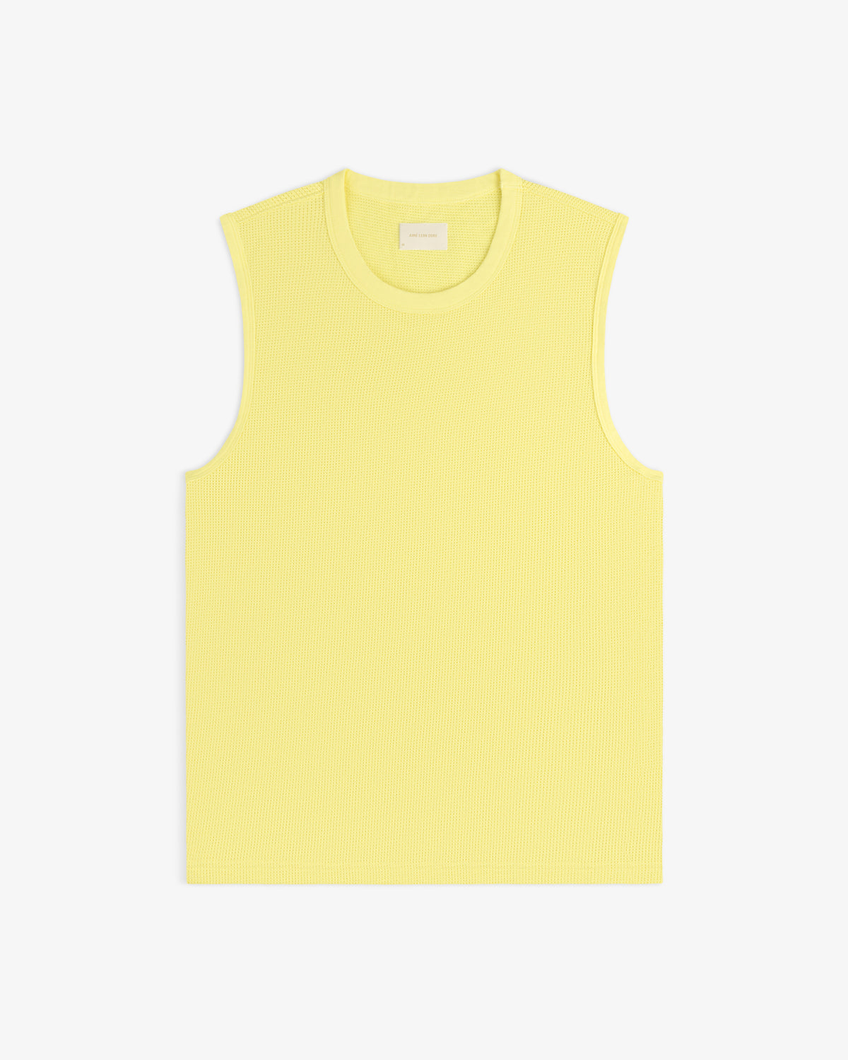 Mesh Muscle Tank in light yellow, sleeveless and ribbed, displayed flat on a white background.