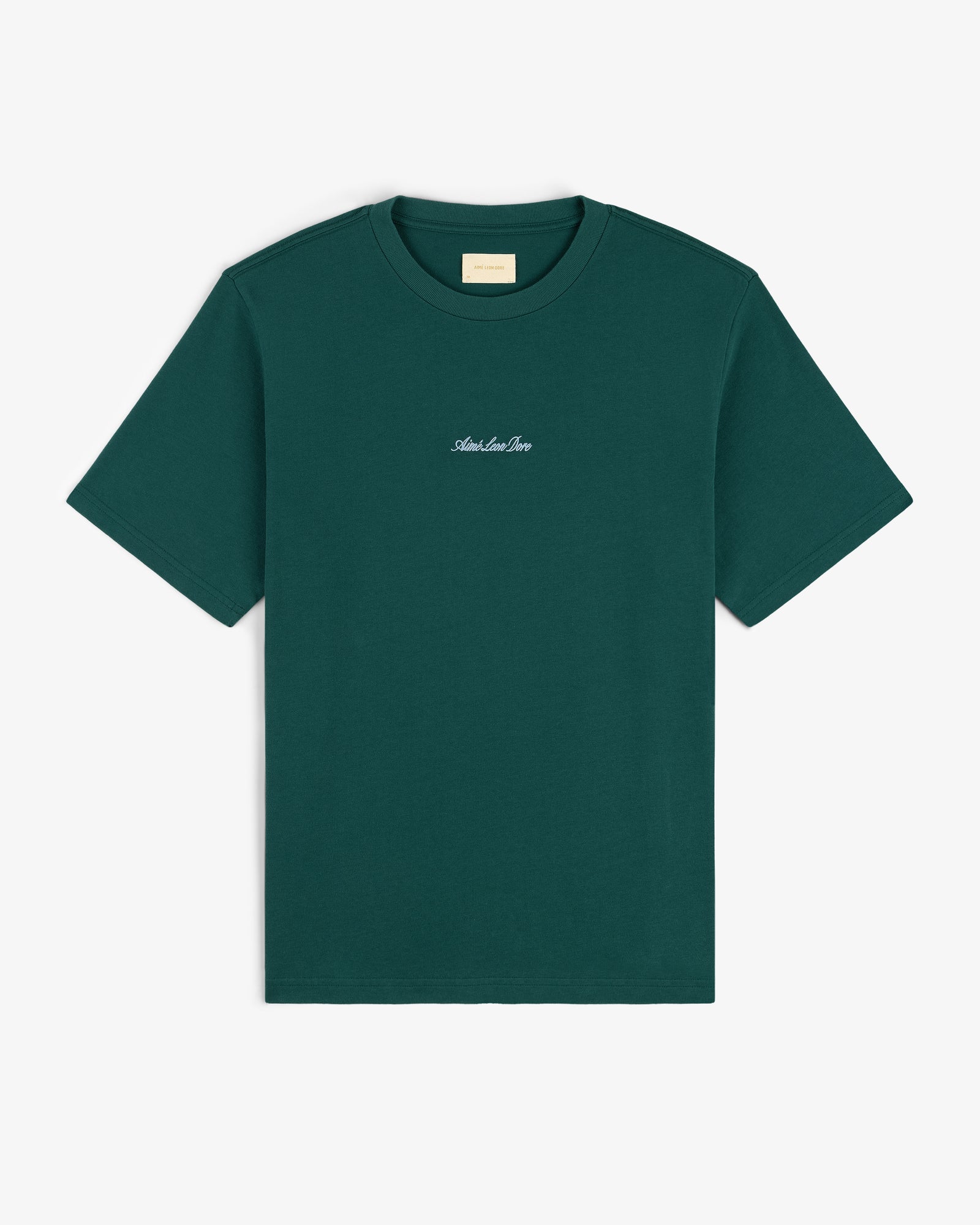 Dark green Embroidered Logo Tee with small white chest text, shown on a white background.