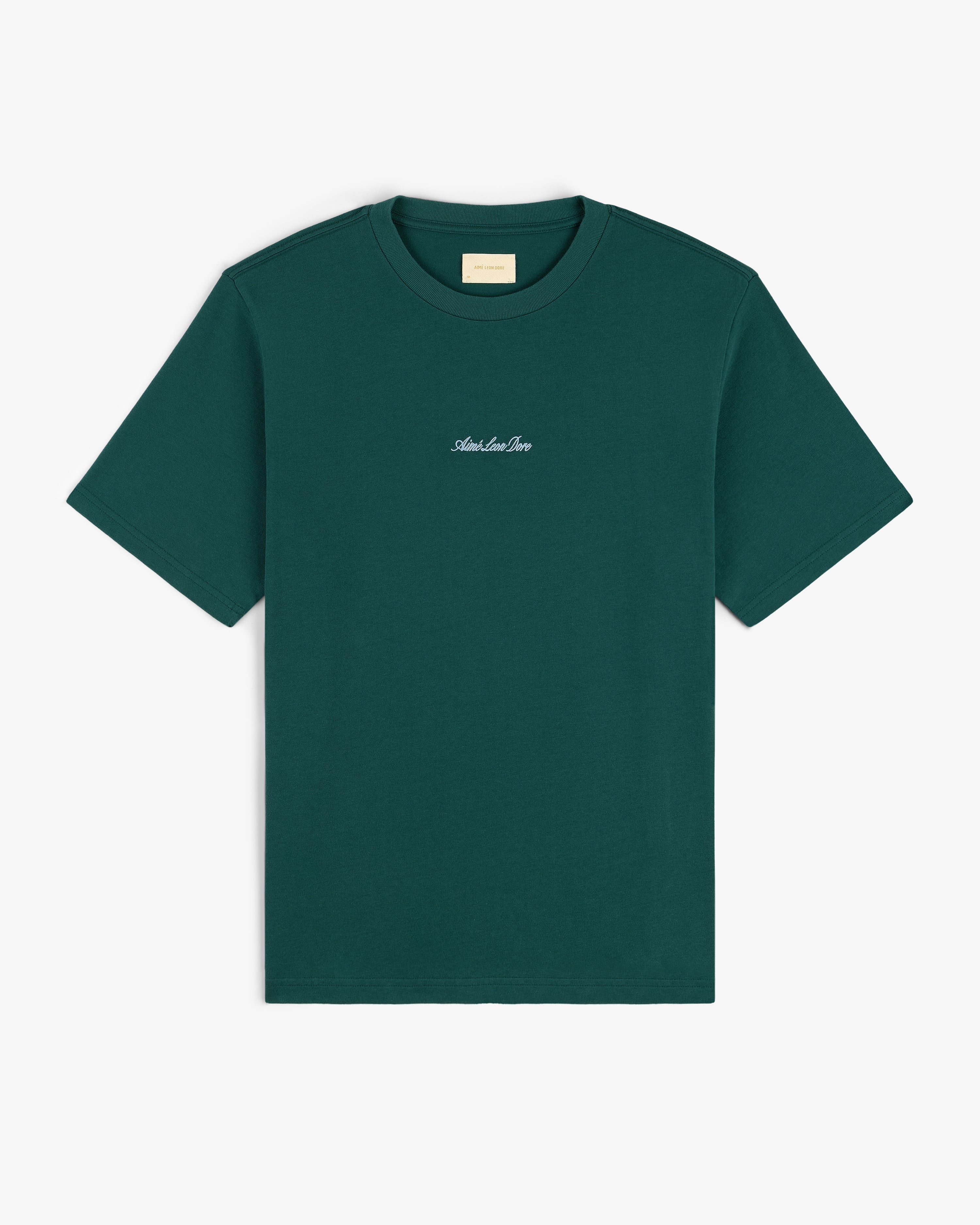 Dark green Embroidered Logo Tee with small white chest text, shown on a white background.