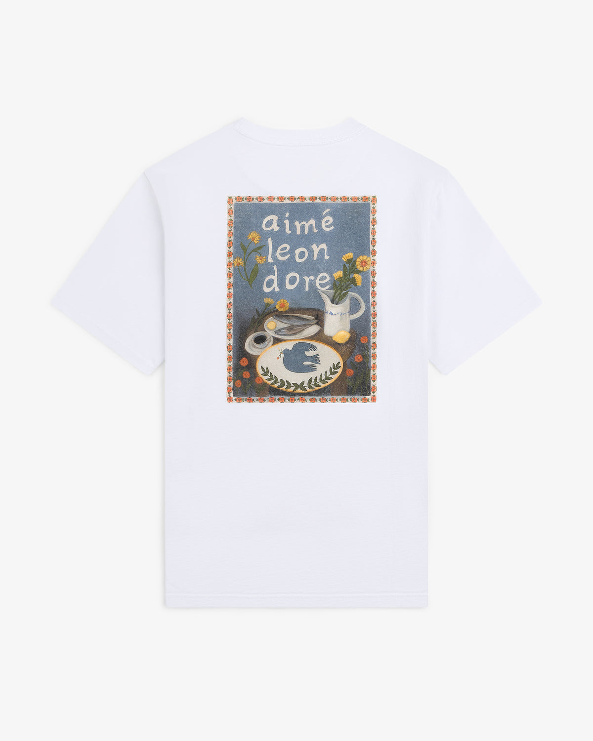 The Breakfast Tee is a white t-shirt with a colorful graphic and Aimé Leon Dore text on the back.