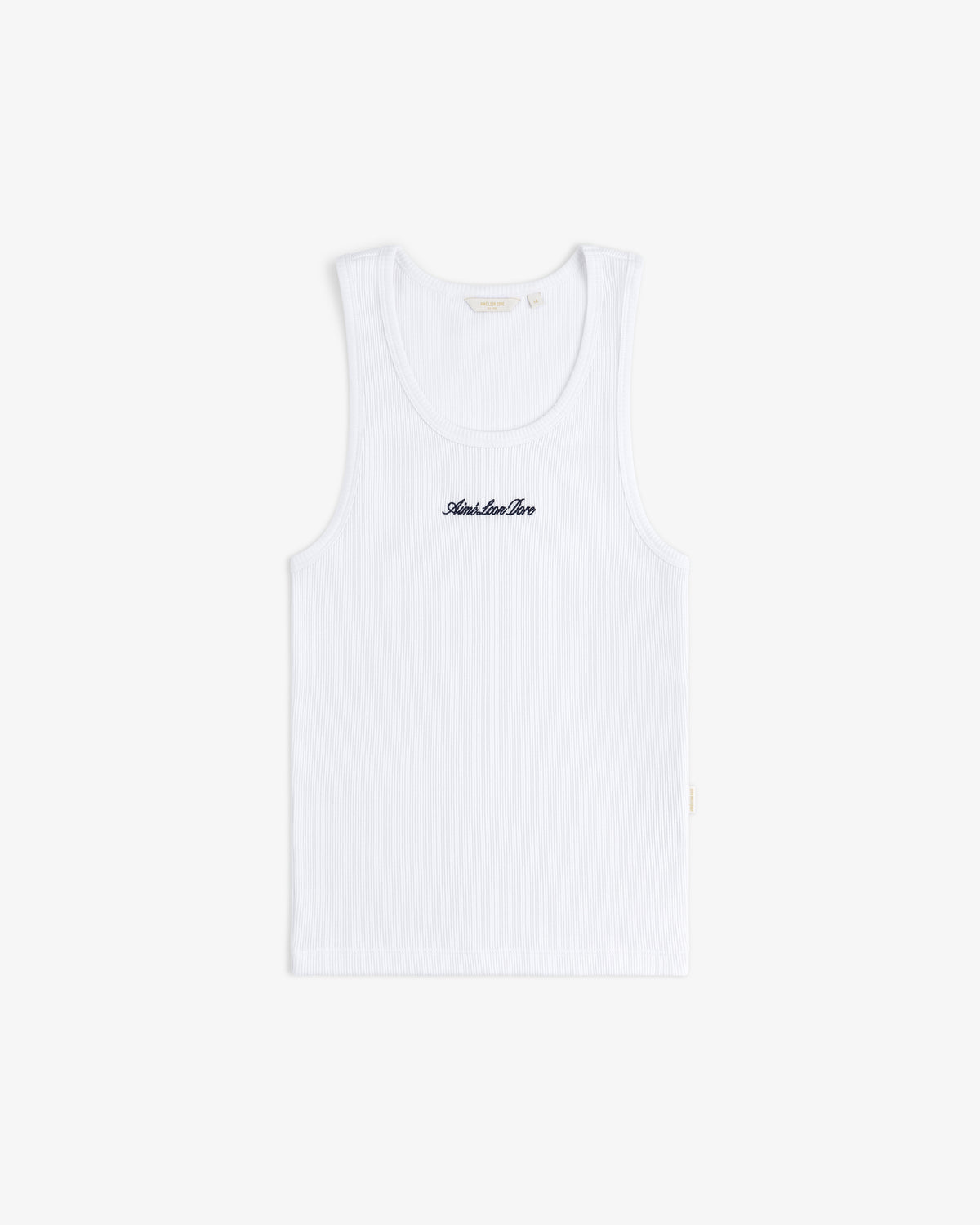 Embroidered Logo Tank Top in white with "Another Day" in black on chest, shown on a plain white background.