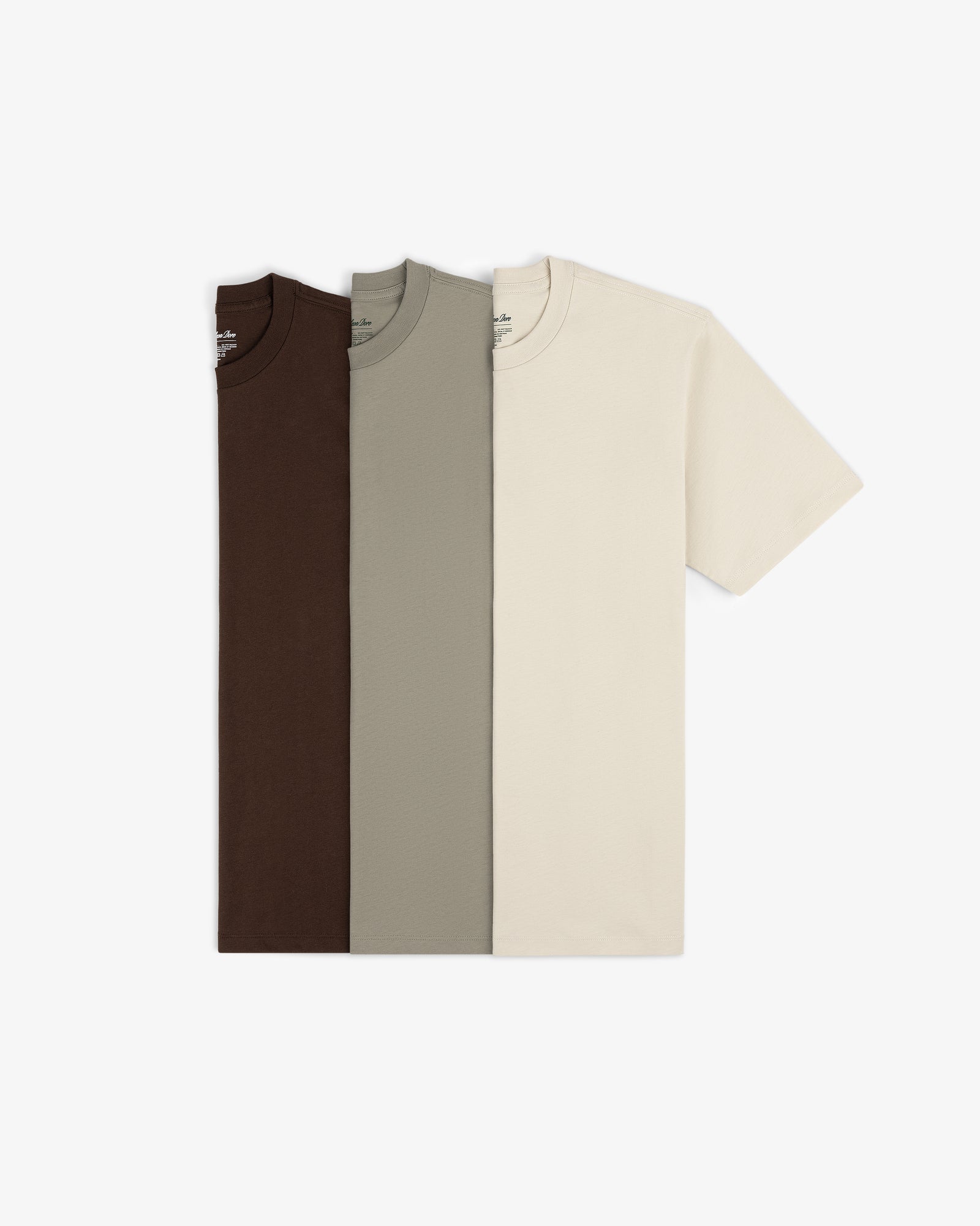 Three Multi-Color T-Shirt 3-Pack tees in brown, gray, and beige are laid out side by side on a white background.