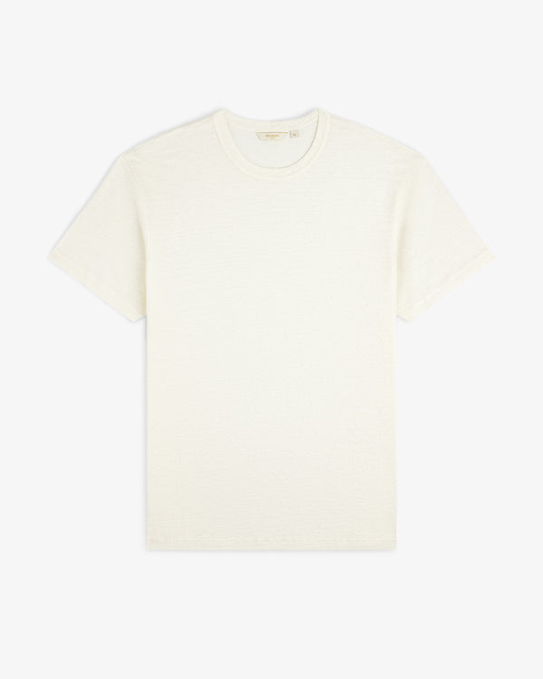 Linen Tee in plain white, short-sleeve, laid flat on a white background.