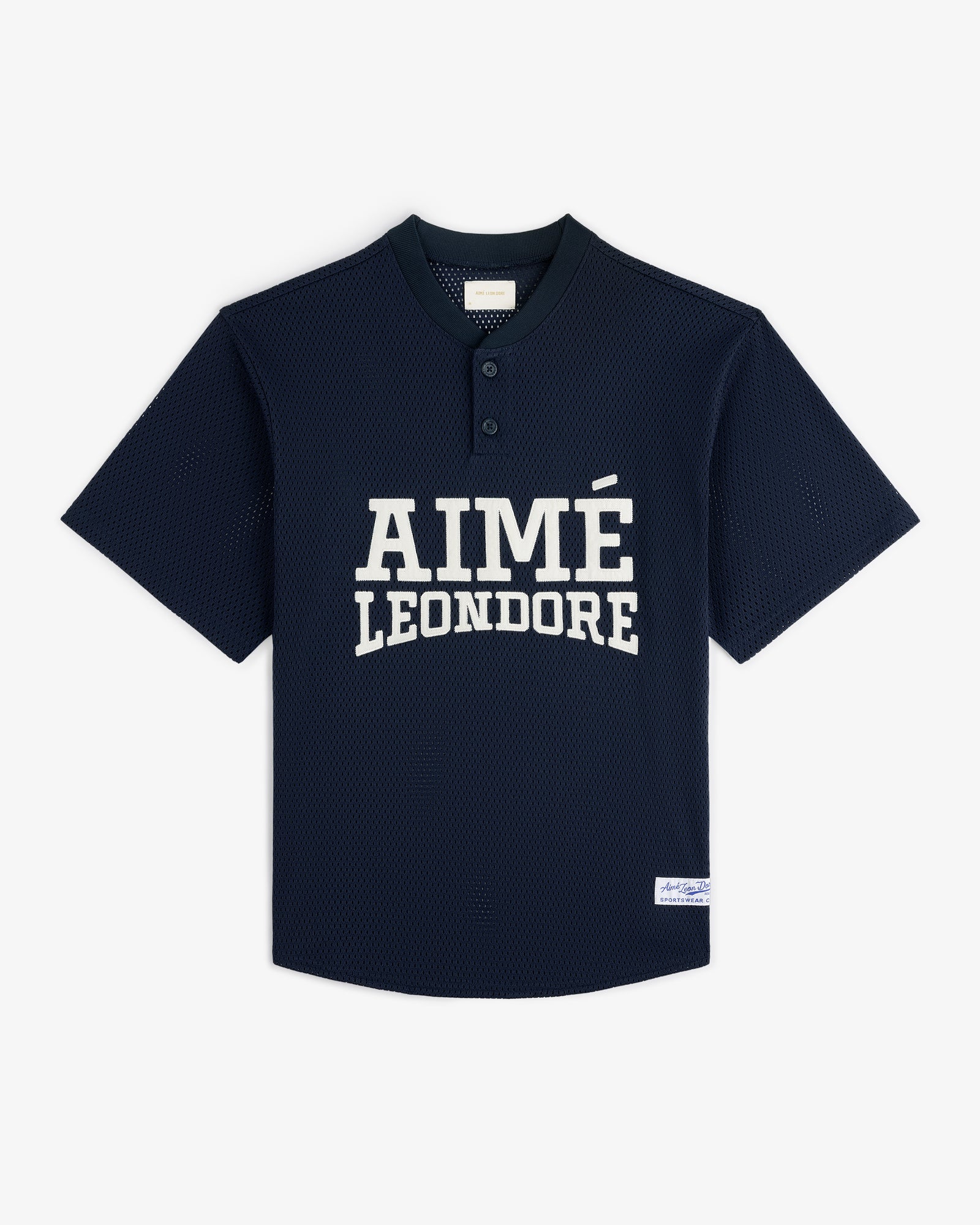Navy Mesh Batting Practice Jersey with AIMÉ LEON DORE in white on front and a small white label near the hem.