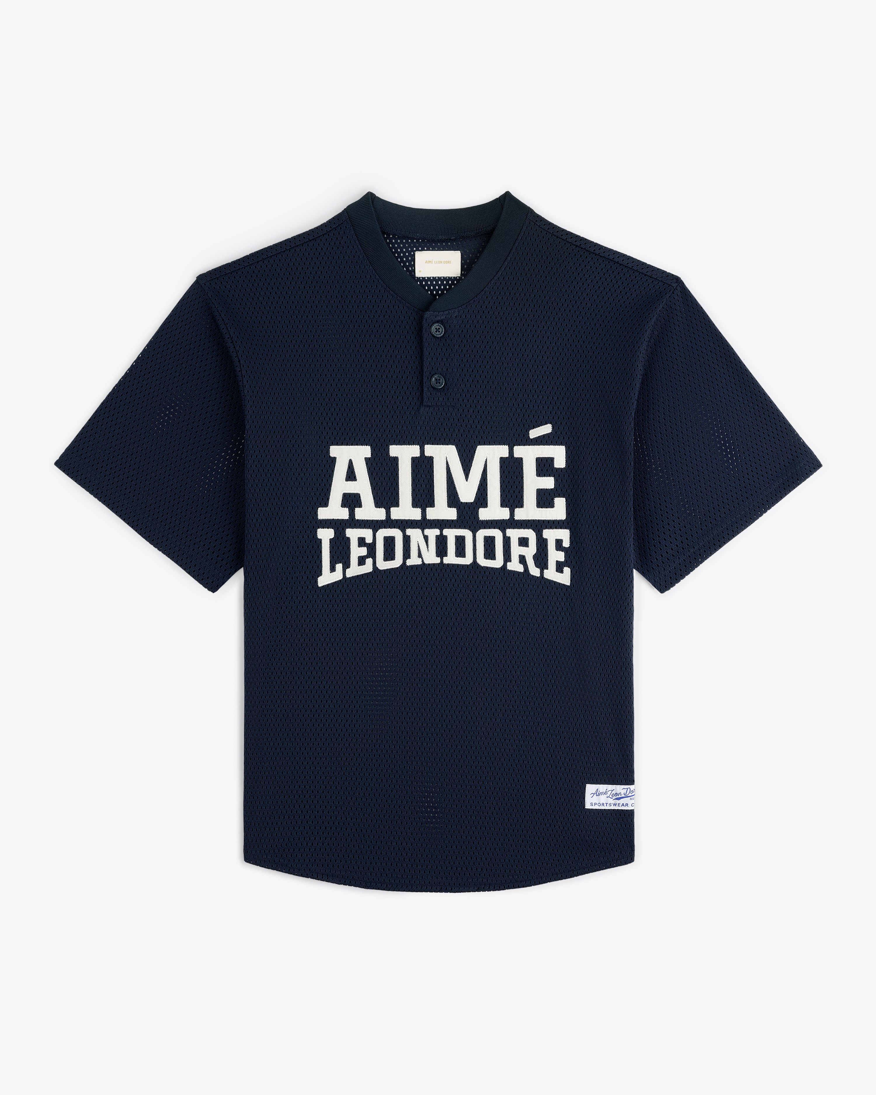 Navy Mesh Batting Practice Jersey with AIMÉ LEON DORE in white on front and a small white label near the hem.
