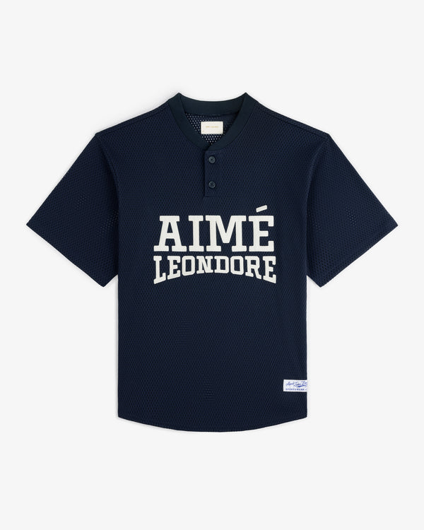 Navy Mesh Batting Practice Jersey with AIMÉ LEON DORE in white on front and a small white label near the hem.