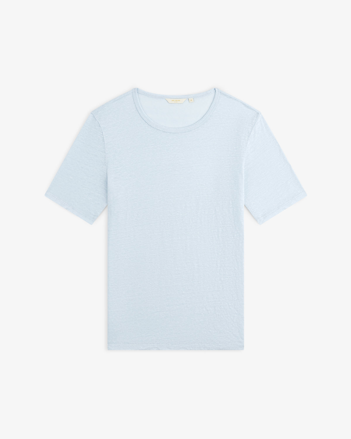 Linen Tee in light blue with short sleeves, laid flat on a white background.