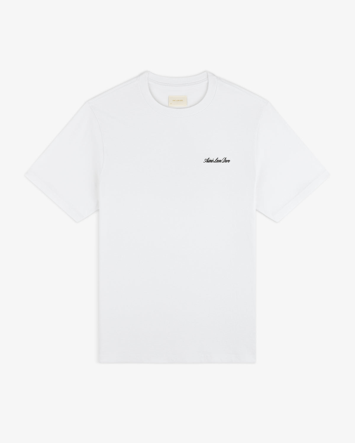 Super Cub Tee: White short-sleeve shirt with small black script text on the left chest.