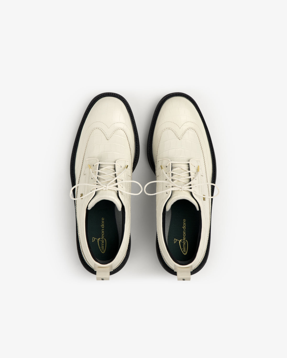 A pair of ALD / Footjoy Croc-Embossed Premiere Series Marquis dress shoes, viewed from above on a white background.
