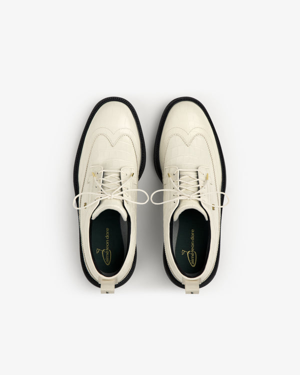 A pair of ALD / Footjoy Croc-Embossed Premiere Series Marquis dress shoes, viewed from above on a white background.