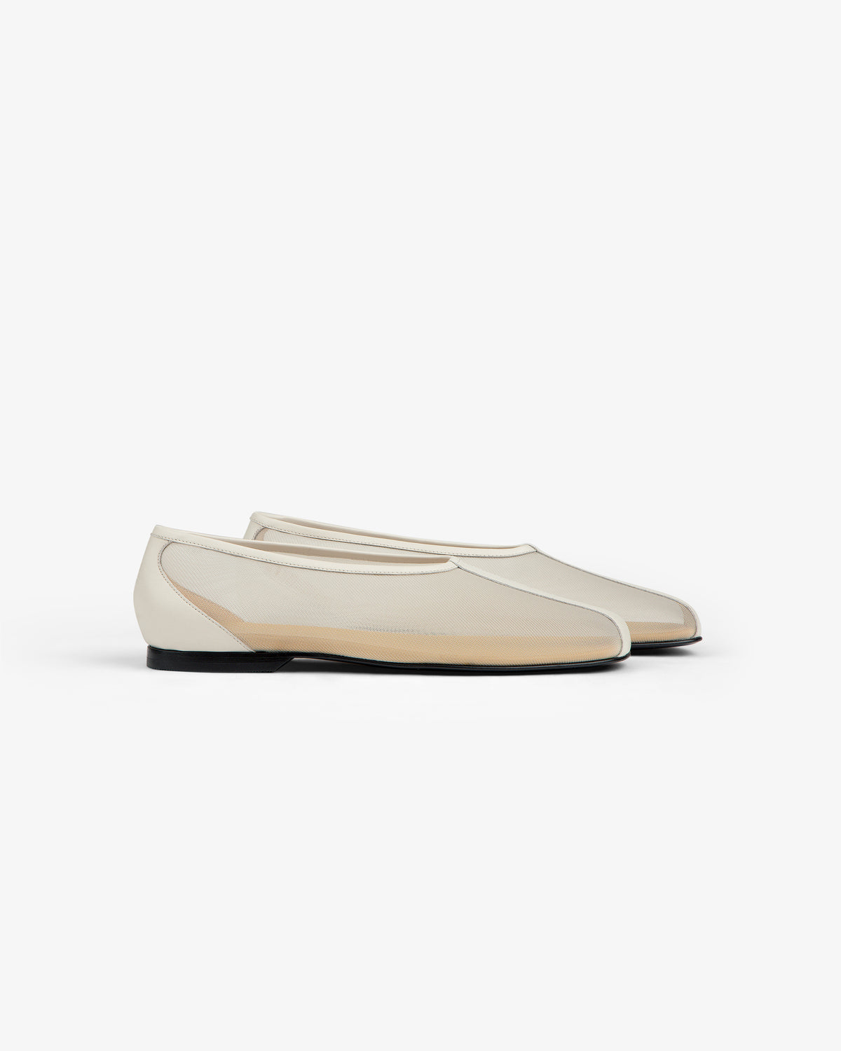 A cream mesh Mesh Ballet Flat with black soles, slip-on style, shown on a white background.