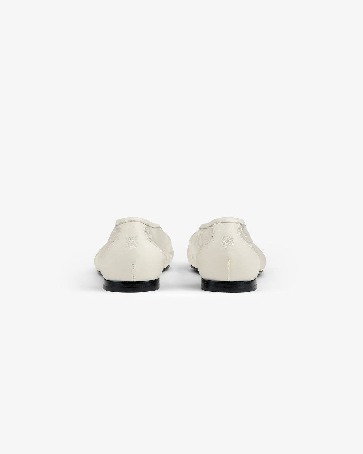 A pair of white Mesh Ballet Flats seen from the back against a plain white background.