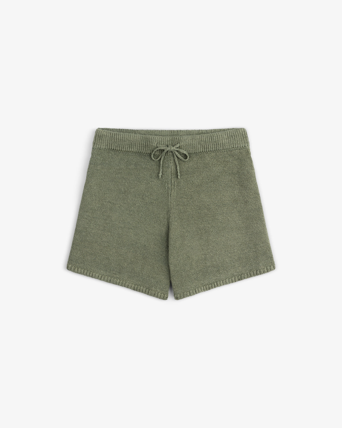 Linen Knit Drawstring Short in olive green, shown flat on a white background.