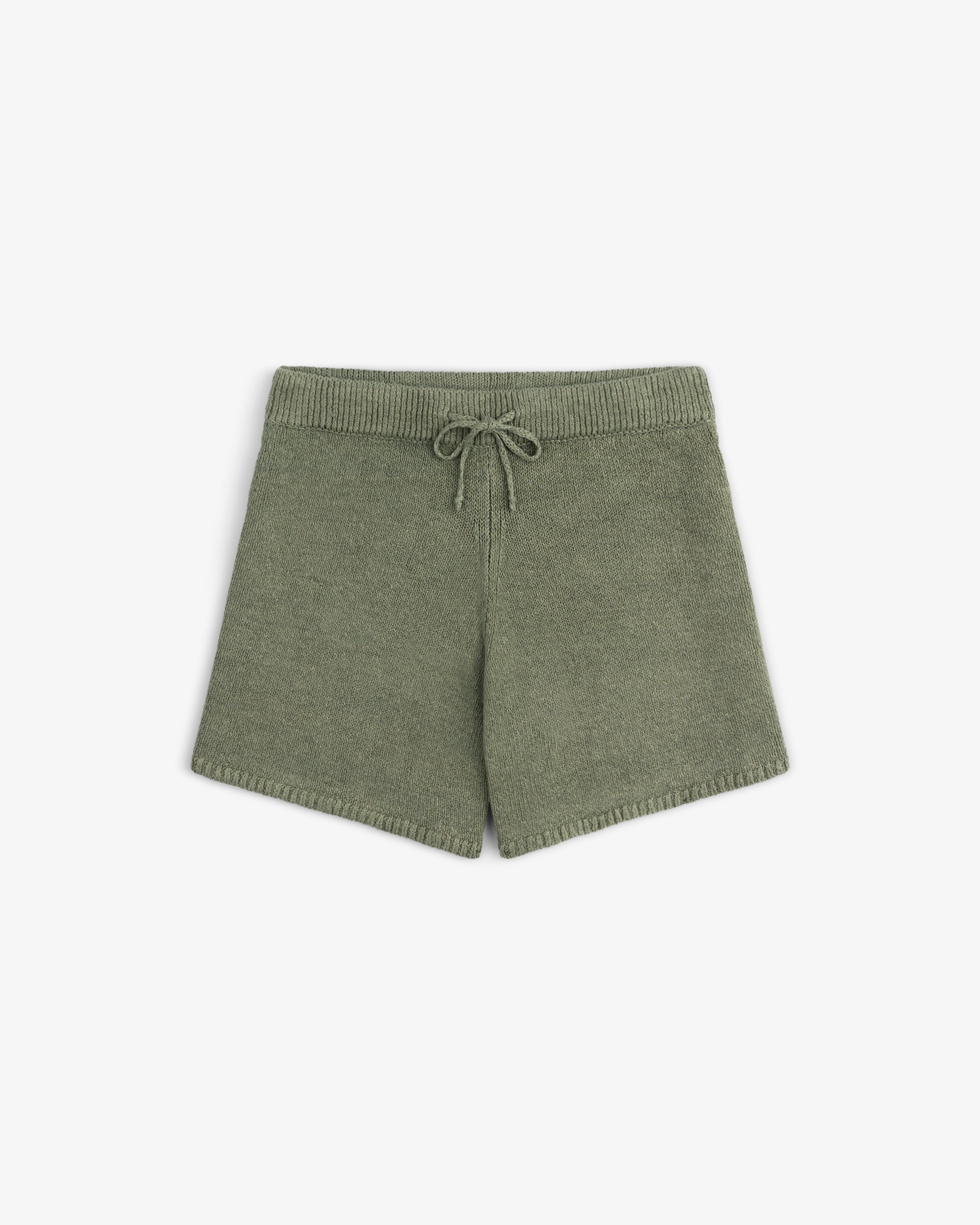 Linen Knit Drawstring Short in olive green, shown flat on a white background.