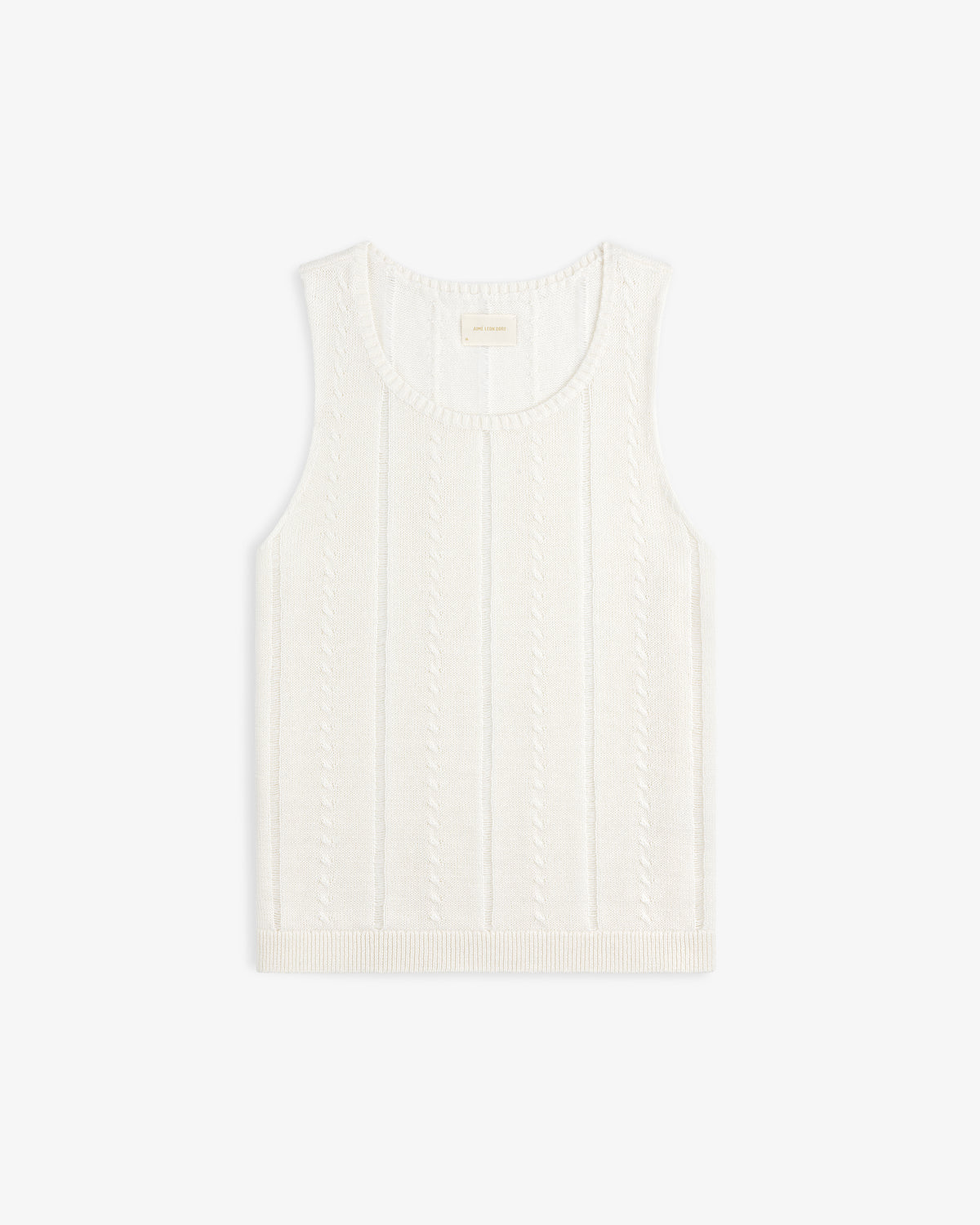 Pointelle Tank Top in white, sleeveless knit with a cable pattern, shown flat on a plain white background.