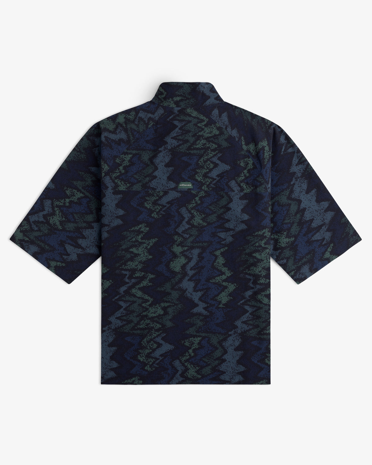 ALD Golf Nylon Quarter Zip Pullover with a dark blue and green zigzag pattern, shown from the back.