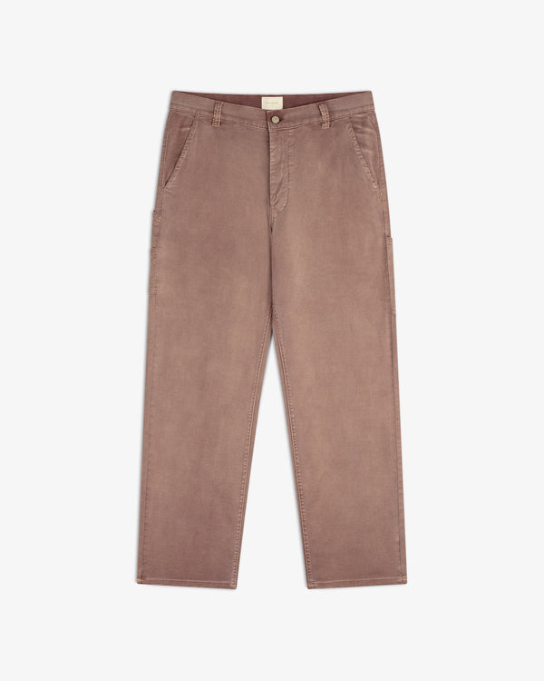 Flat lay of Linen Blend Carpenter Pant with front button and pockets, displayed on a white background.