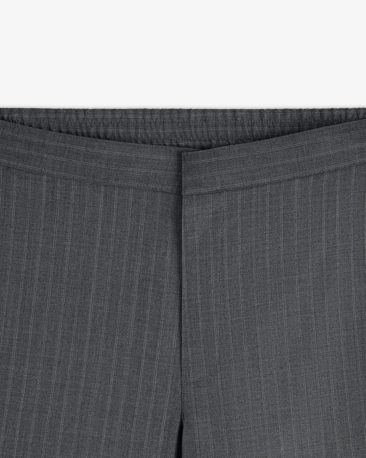 Close-up of the waistband and upper section of Pinstripe Elasticated Waist Trouser against a white background.