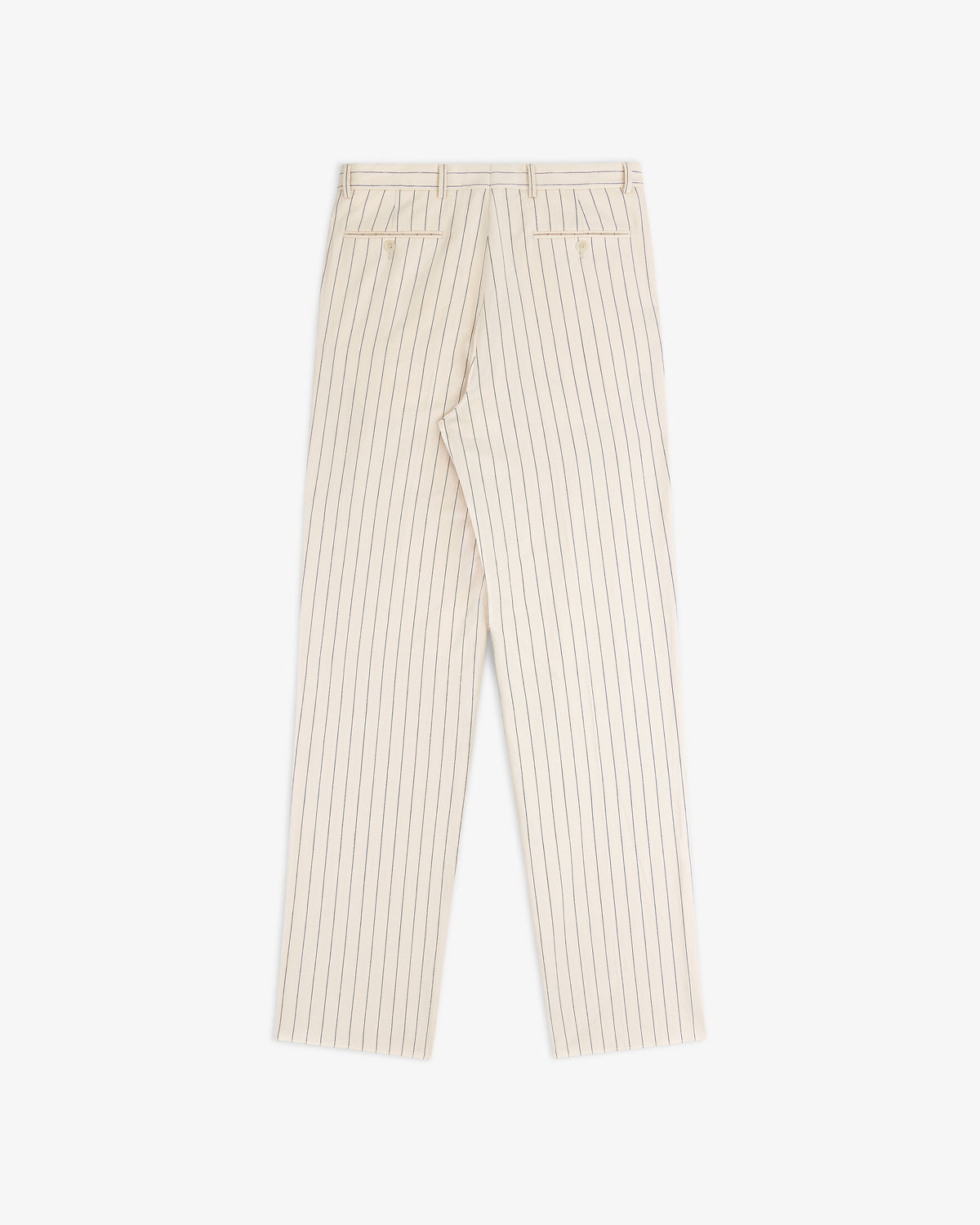 Double Pleated Pinstripe Suit Trouser in beige, shown from the back on a white background.
