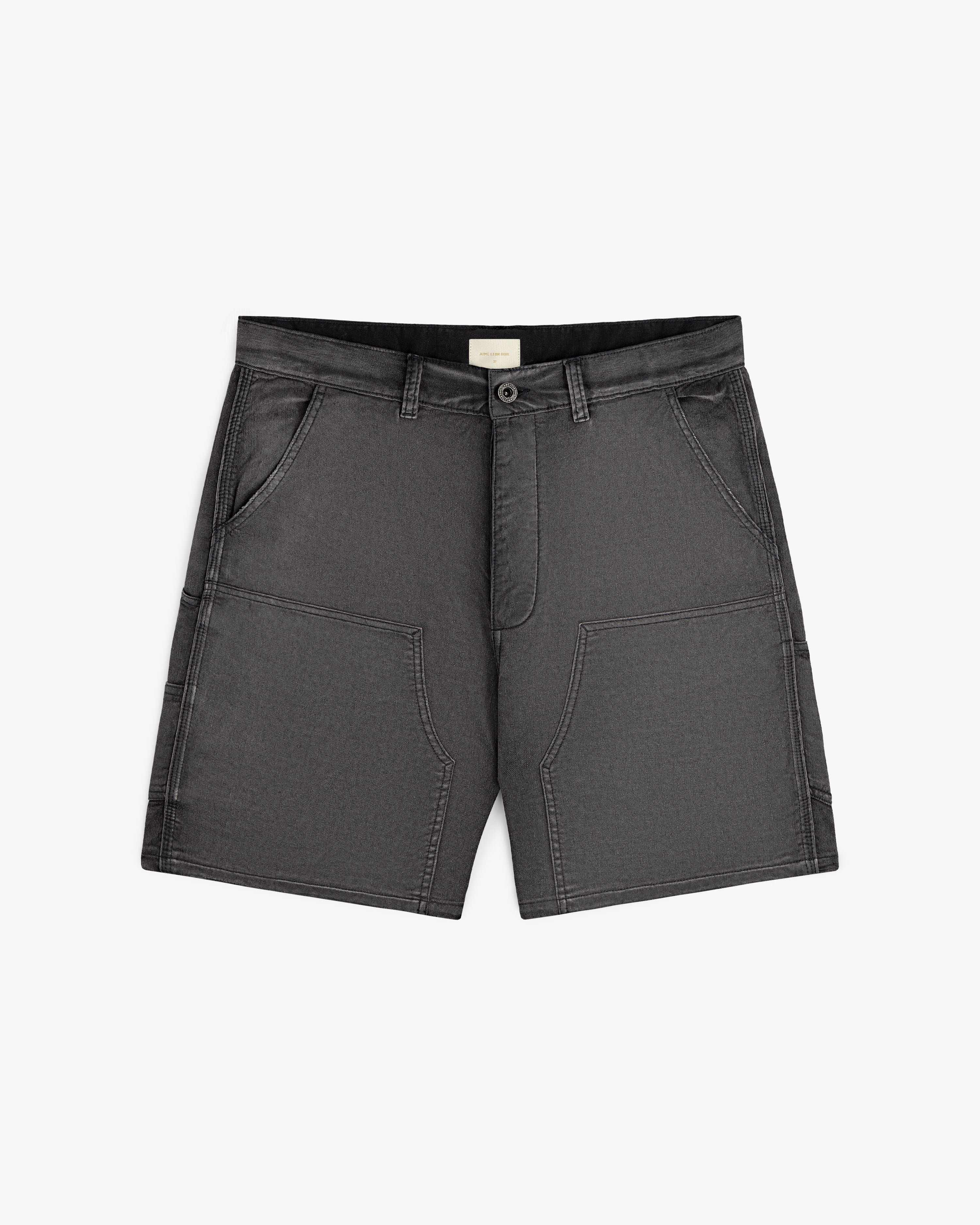 Garment Dyed Carpenter Short in gray with patch pockets, button closure, belt loops, shown on white background.