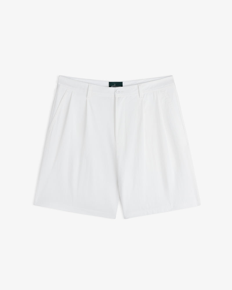 ALD Golf Cordura Double Pleated Shorts with button and zipper closure, shown flat on a white background.