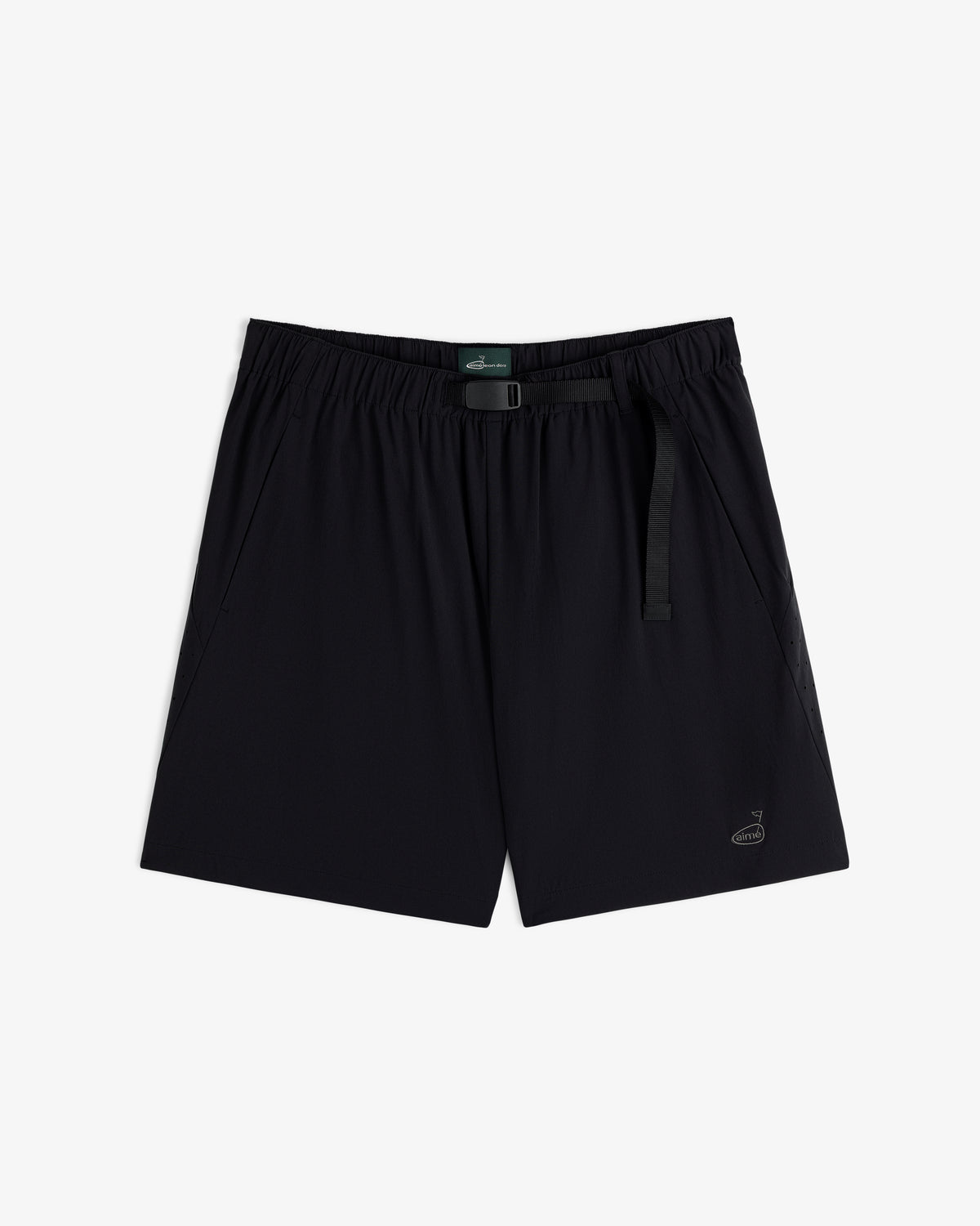 ALD Golf Performance Short with elastic waistband, adjustable belt, and small logo on left leg, laid flat on white.