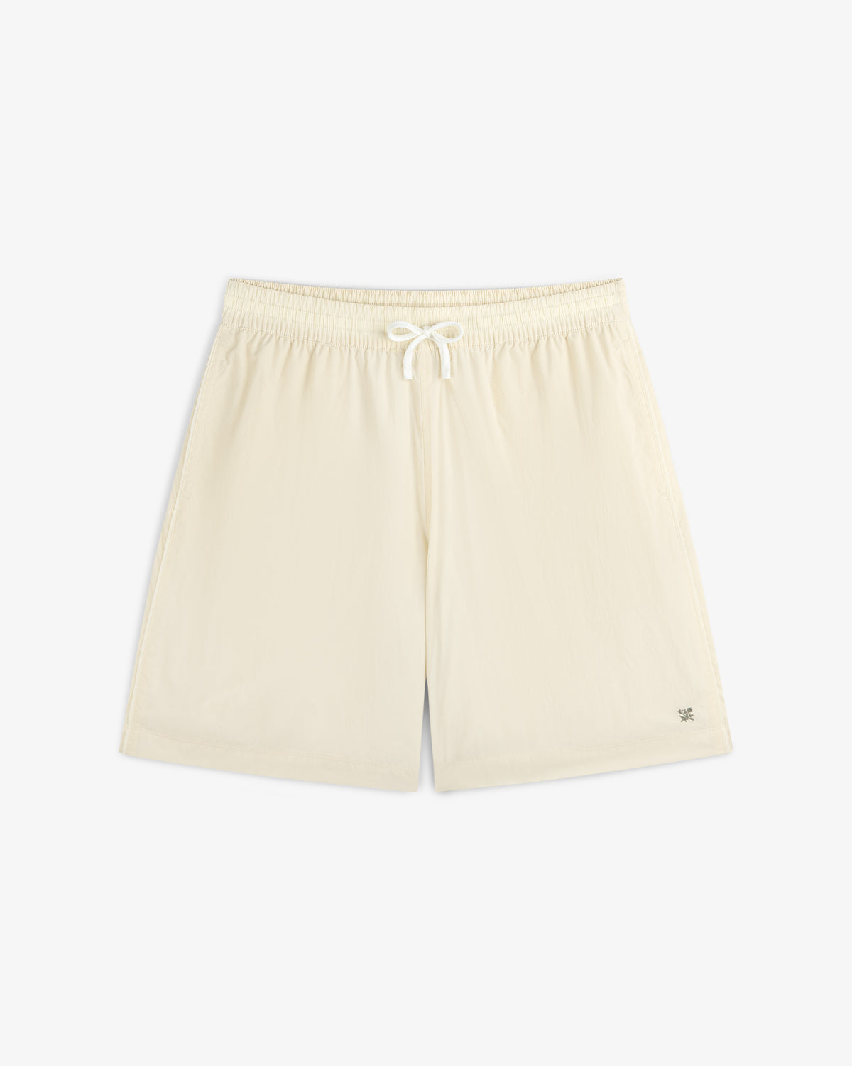 Long Nylon Track Short in off-white with drawstring and elastic waistband, shown flat on a white background.
