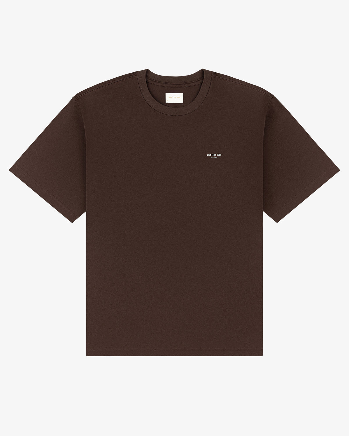 Micro Logo Tee in dark brown with a small white logo on the left chest, shown on a white background.