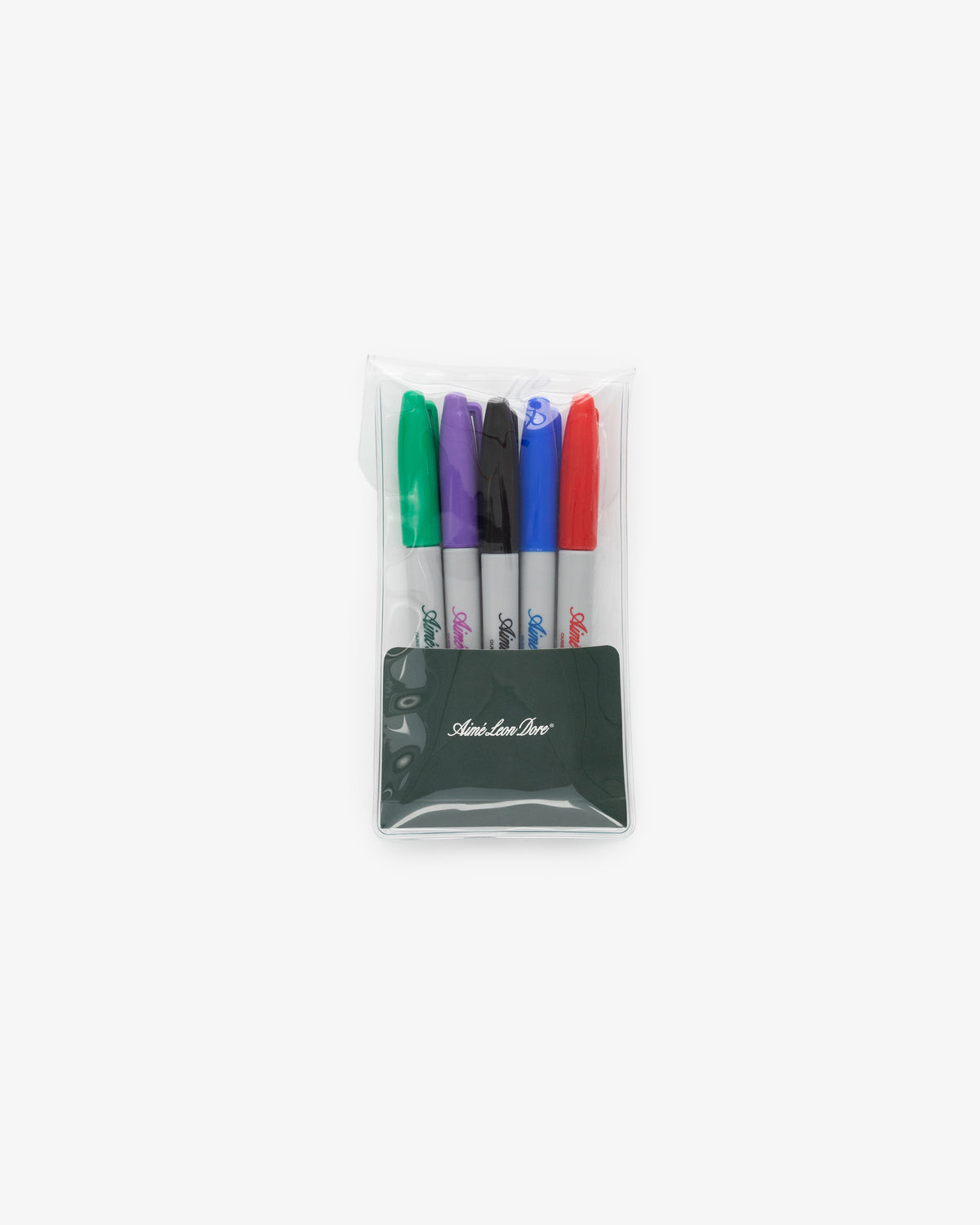 Sharpie 5 Pack: five markers in green, black, purple, blue, and red in a clear pouch.